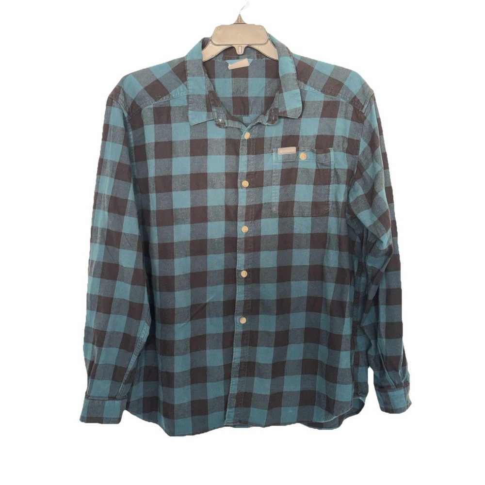 Columbia Flannel Long Sleeve Button Down, Mens 2XL, Green/Black Buffalo Check